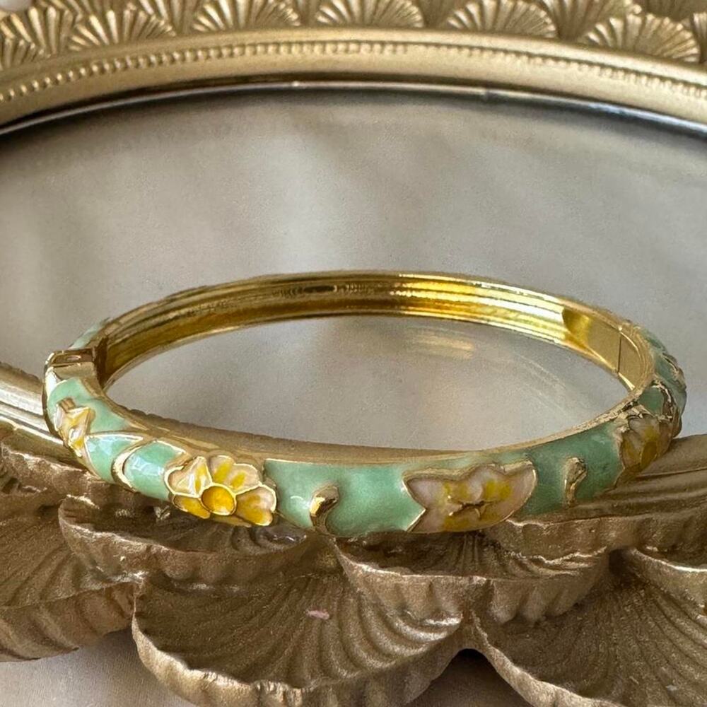 Green and gold floral bangle